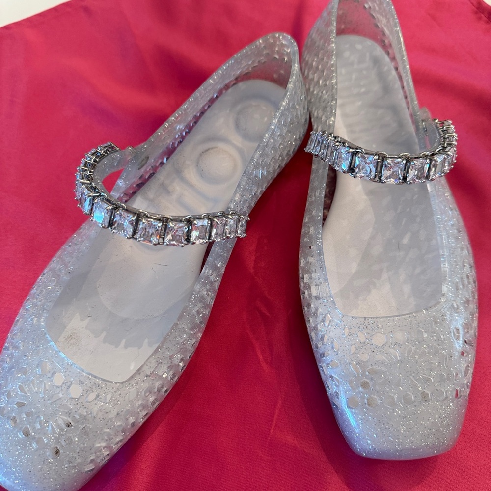 Jimmy Choo Silver Flats with Crystal Strap